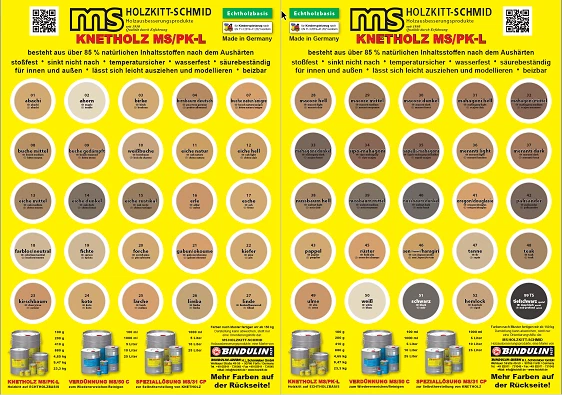 MS - HOLZKITT-SCHMID 200 g Dose Knetholz MS/PK-L - 49 versch. Holzfarbtöne inkl. schwarz und weiß
