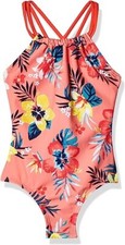 Kanu Surf Brooke Coral Mahina Halter Beach Sport 1-Piece Swimsuit Sz 12 Girls