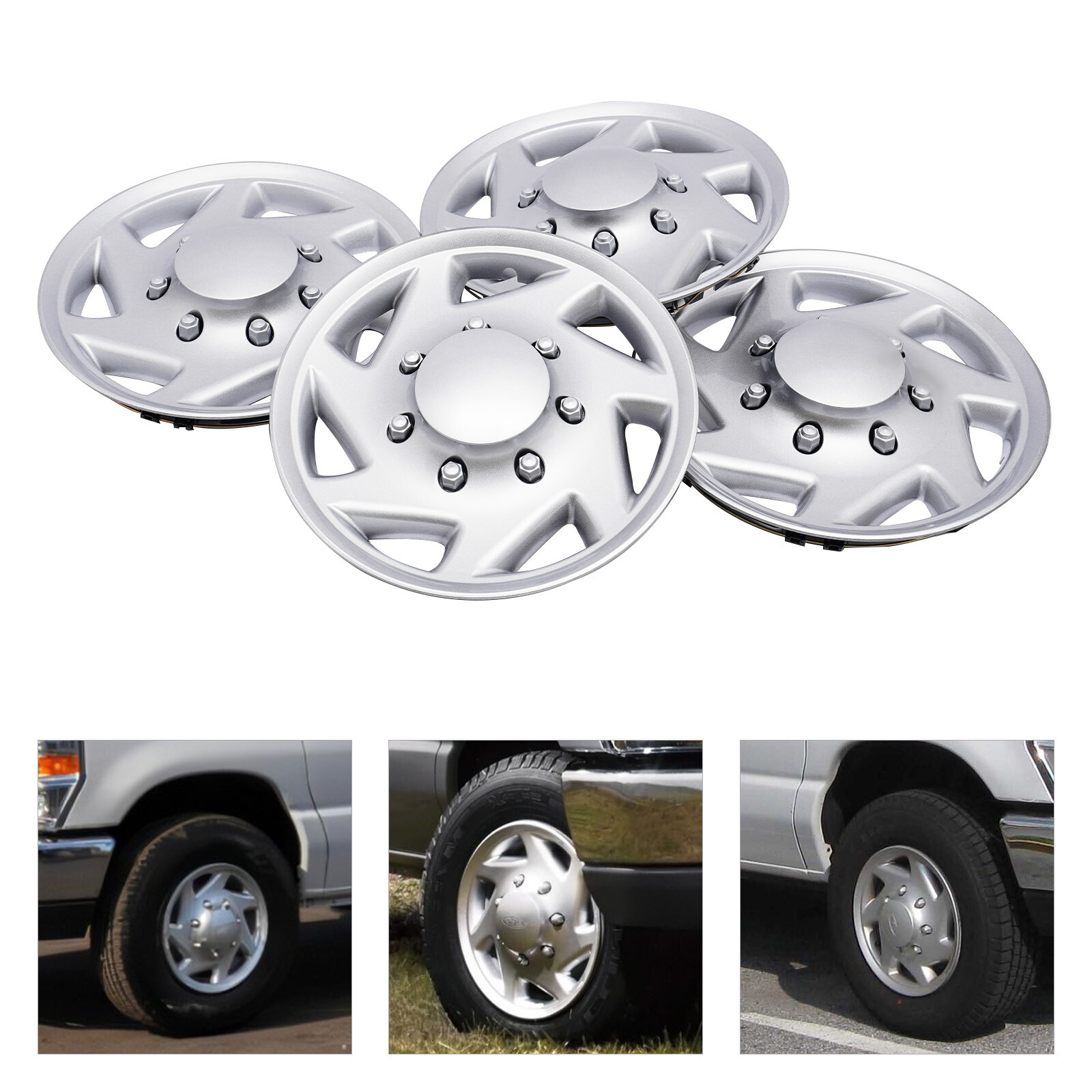 For 99-18 Ford Econoline E250 E350 E450 Hub Cap Silver Van Full Wheel Cover 4Pcs thumbnail 3