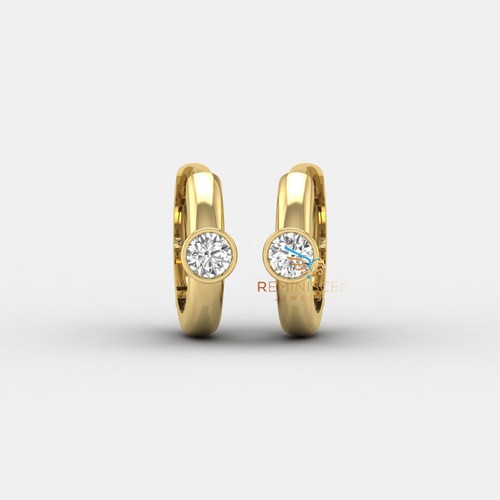 0.50 TCW Round Lab Grown Diamond Solitaire Bezel Set Engagement Huggie Earrings - Picture 5 of 9