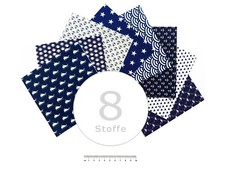 Stoffpaket 8 Stoffe maritim, blau weiß, Anker, Wale, Sterne, Muscheln 