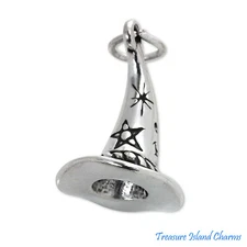 Wizard or Witch Hat 3D 925 Solid Sterling Silver Charm Pendant MADE IN USA
