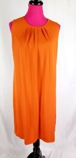 J Jill Sleeveless Shift Stretch Dress Womens Size M Orange Pleated Knee Length