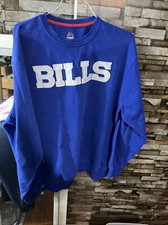 Buffalo Bills Mens XL Blue Crew Sweatshirt Majestic Sewn Letters Logos Rare   