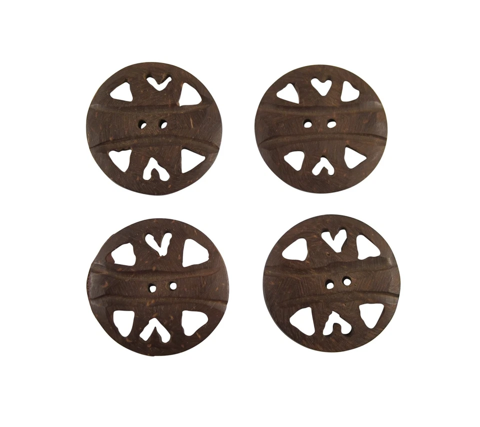 Zen Canyon Large Brown Folk Hearts 2-hole Carved Coconut Shell Buttons 4 pack - Image 3 of 4