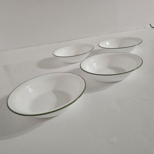 4 Corelle Corning Soup Bowls White With Green Rim Made In USA Microwavable - Picture 17 of 17