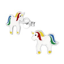 925 Sterling Silver Rainbow Unicorn Kids Girls Women Stud Earrings Gift