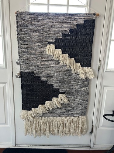 Vintage Boho Black Cream Woven Wall Hanging Tapestry w/Shag approx. 29”x51” - Picture 7 of 11