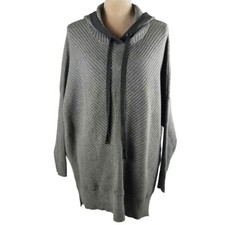 DEX Womens XL Sweater Ribbed Gray Hooded Pullover Drawstrings Casual Fall