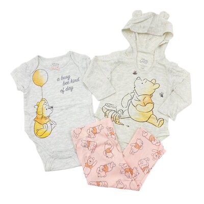 Disney Baby Girl Sleepwear Size 12M 3 PC Set Winnie The Pooh Light Beige