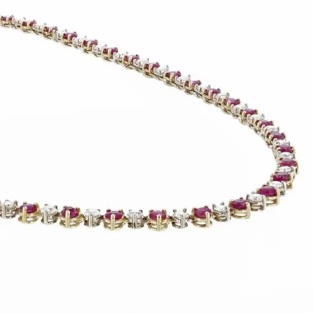 Elegante collar de tenis redondo de 18 quilates con rubí simulado para mujer enchapado en oro amarillo de 14 k Foto 3 de 4