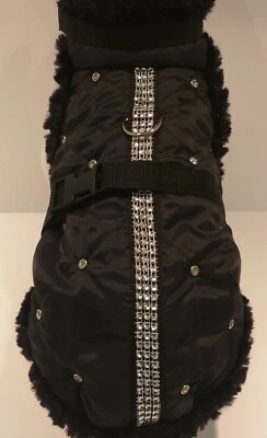 MASI DOGSDESIGN Wintermantel Stepp schwarz Glitzer Straßnieten Plüsch Hunde XS S M kleine Hunde