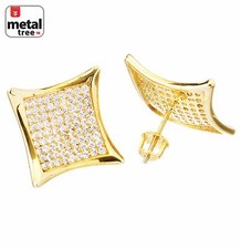 Men's Hip Hop Iced 14K Gold Plated Caved Kite Shape Screw Back Stud Earrings