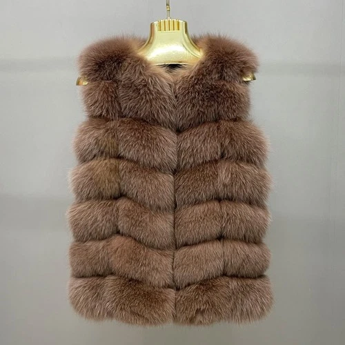 Mujeres Abrigo de Piel Real Chaleco Grueso Alta Calidad Esponjoso Cuello en O Chaqueta de Piel Talla Grande Foto 3 de 4