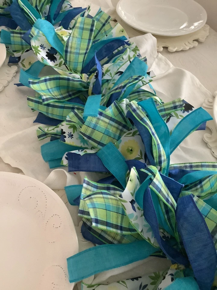 Guirnalda de corbata de trapo de primavera hecha a mano, guirnalda de granja de primavera, guirnalda de Pascua de 4 pies Foto 2 de 4