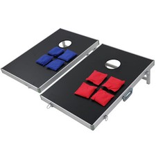 CornHole Bean Bag Toss Game Set 4 Red  4 Blue, Portable Foldable Aluminum Frame