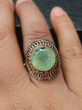 Natural Prehnite Gemstone Ring Rose Gold Plated Black Rhodium Jewelry Gift Women