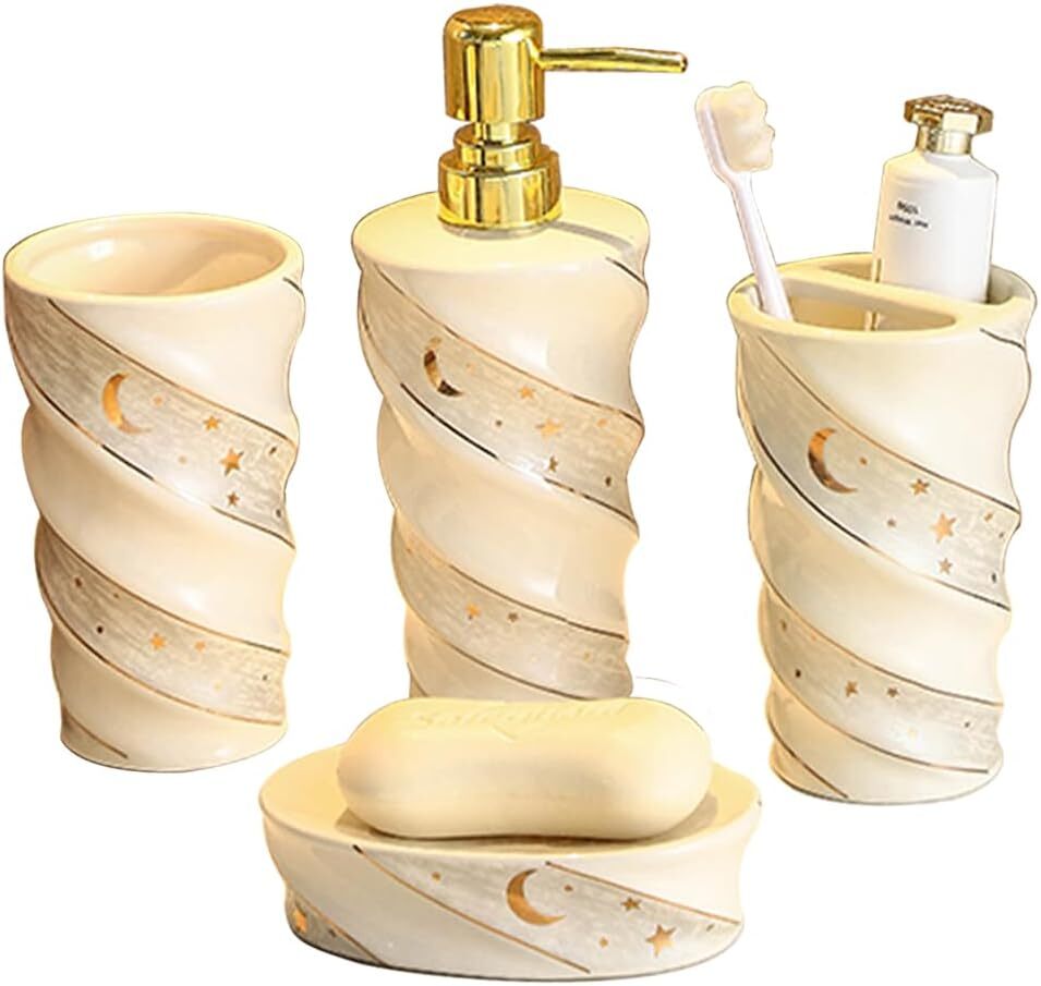 Bathroom Accessories Set, 4 Pc Ceramic Decoration Sets White