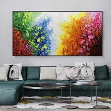 Hand Painted Colorful Forest Painting On Canvas Abstract Red & Green Forest