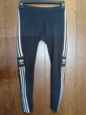 Adidas Originals 3 Stripe Leggings Black Womens M Trefoil Logo Stretch Active