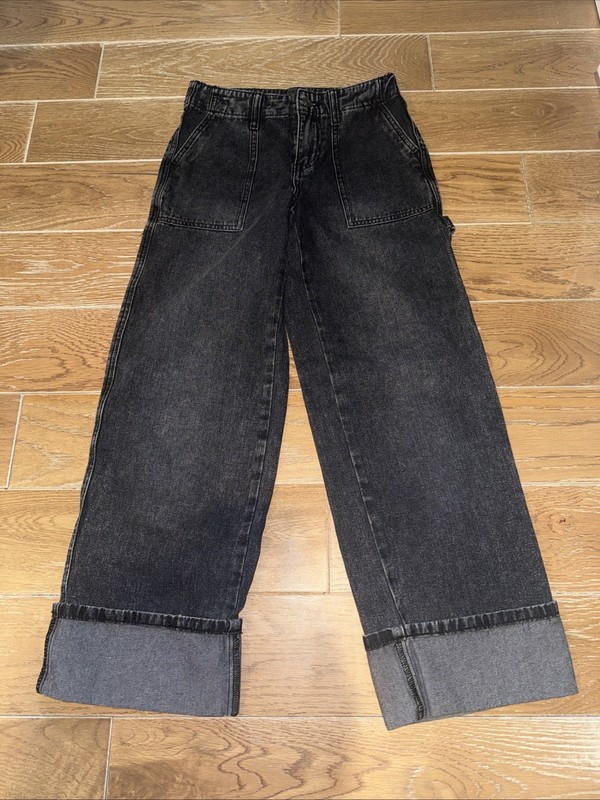 And Now This Lady Size 24 Black Cropped Cuffed Denim Jeans