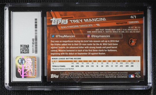 2017 Topps Chrome Refractor Trey Mancini (Orange Jersey) #47 Rookie RC k5l - Picture 2 of 3