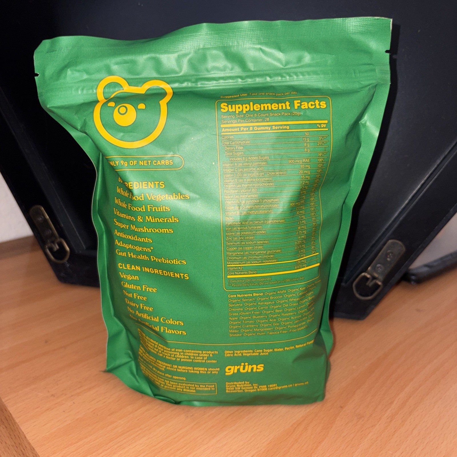 Gruns Adults Super Greens Gummies, Superfood Gummy Bears with Spirulina 224-8 ct