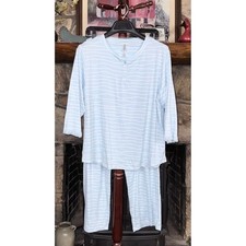Flora Nikrooz Pajama Set Womens L Blue Excellent Striped Henley 2pc Sleepwear