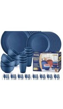 Wheat Straw Dinnerware Sets,64-Piece Plates and 64 Piece-for 8 D8-DeepBlue