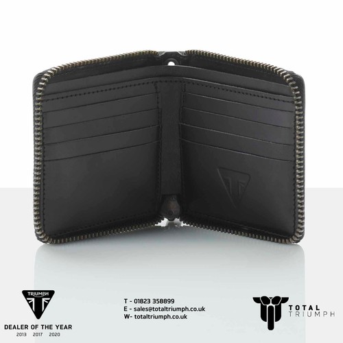 GENUINE Triumph Folding Black Leather Square Zip Wallet MACA25003 - Picture 12 of 12