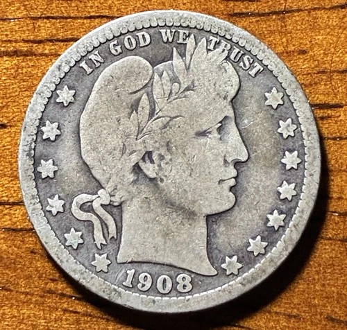 1908 BARBER SILVER QUARTER ~ NICE COIN ~ 90% SILVER