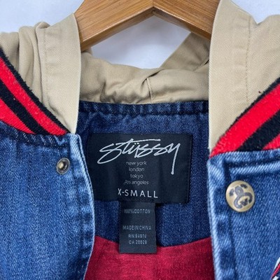 Stussy World Tribe Denim Varsity Jacket Women's Size XS Blue