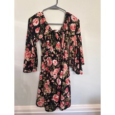 Top Fashion Black Floral Off-Shoulder Dress Size 1X Pink Rose Print Boho