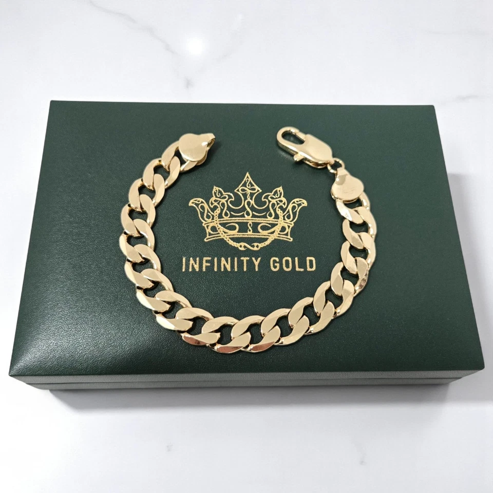 9ct Gold XP Mens 12mm Curb Bracelet Chunky Curb 9inch Length Plated Waterproof - Image 2 of 4