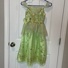 DISNEY PRINCESS TIANA DRESS SZ 5/6 GIRLS COSTUME GREEN KIDS PRETEND AND PLAY