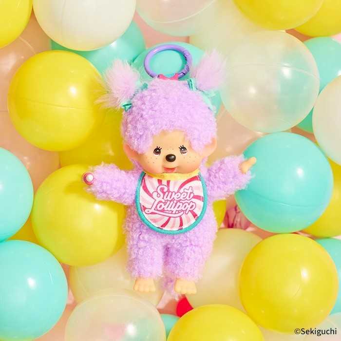 Sekiguchi Monchhichi Sweet Lollipop Purple & Yellow Plush Keychain
