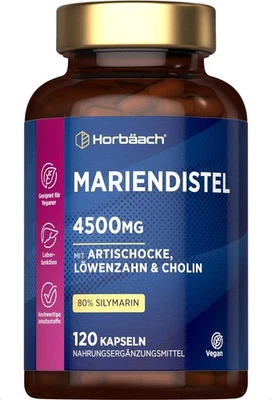 HORBÄACH Mariendistel Artischocke Löwenzahn Komplex,4500mg 120 Vegane Kapseln Hochdosiert