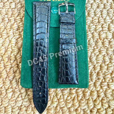 BID ROLEX Black Crocodile Leather Watch Strap Silver Buckle NOS Vintage 20mm