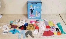 Vintage 1962 Mattel Barbie Doll Carry Case Blue W/ Clothing, Accesories
