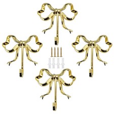 4 PCS Gold Bow Hook Small Metal Wall Hooks For Hats Bags Tie Bath Towel