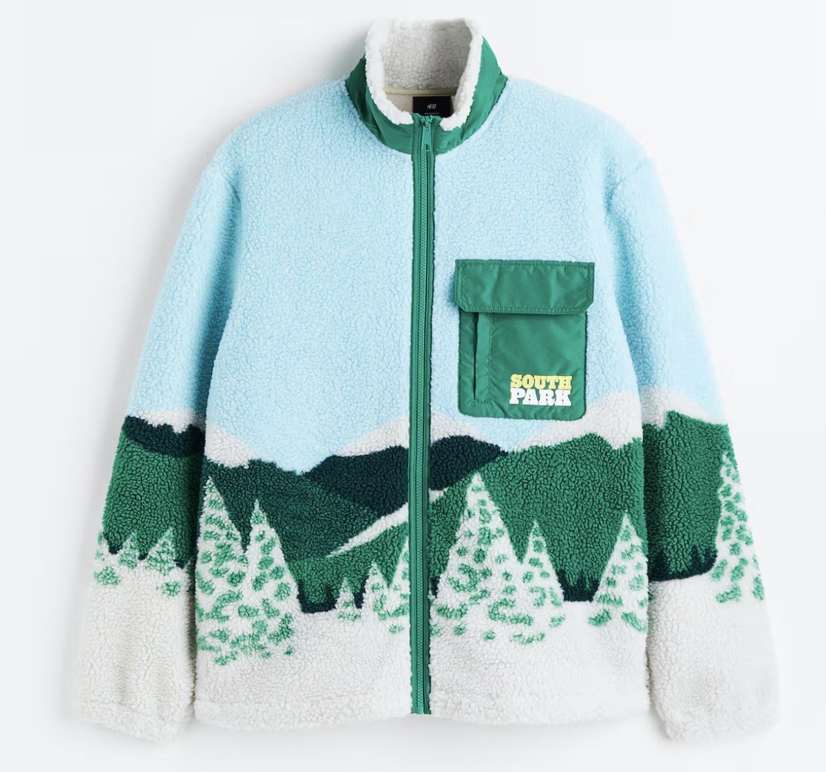 H&M South Park Relaxed Fit Fleece Jacket Green XL New With Tags 