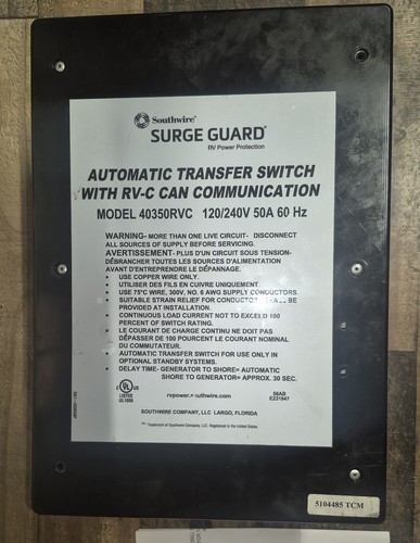 Southwire Surge Guard 50A 120/240V  Automatic Transfer Switch 40350 RVC Tested