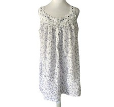 Eileen West Medium Blue White Floral Lace Ribbon Trim Nightgown Cottagecore