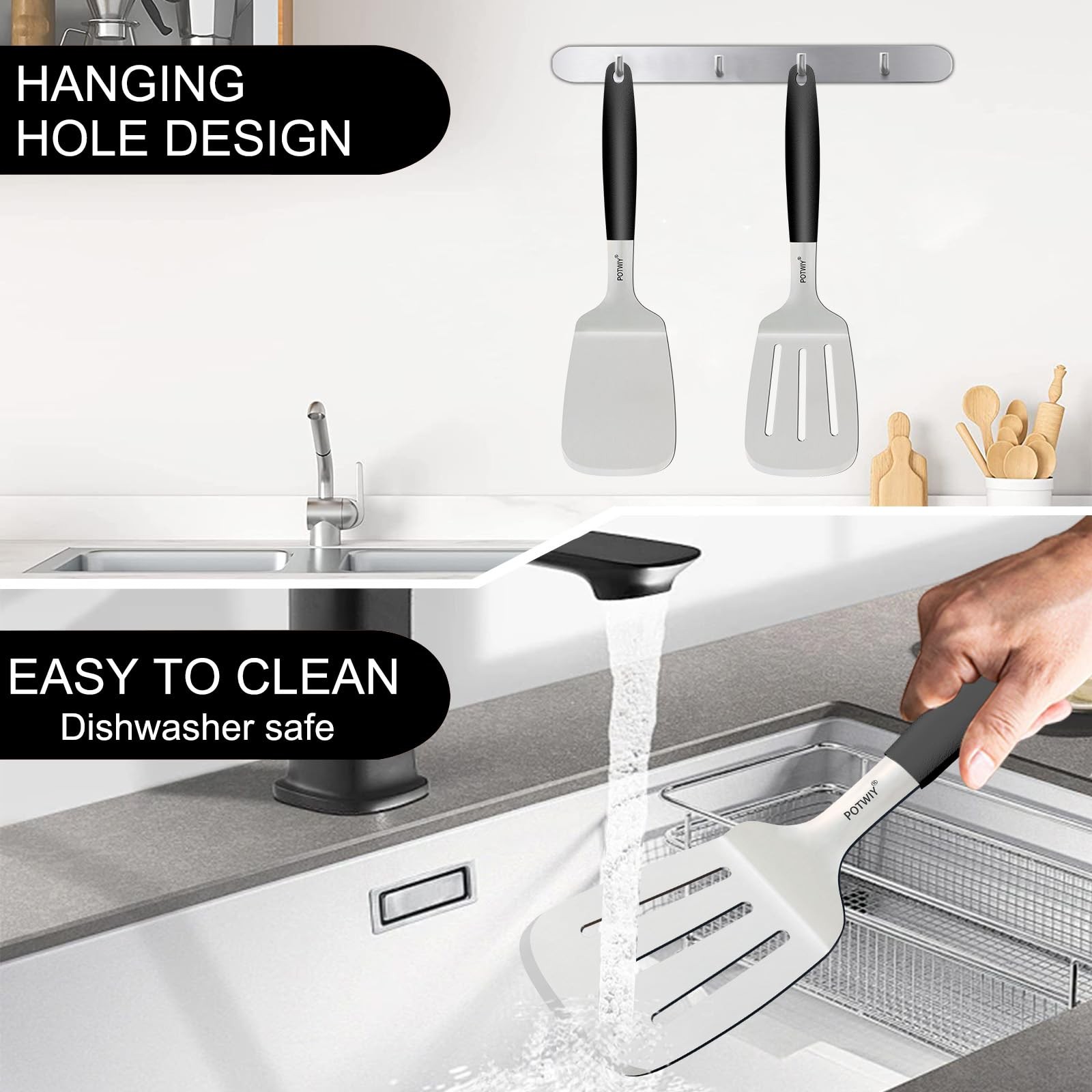 Stainless Steel Wide Spatula Set, Heavy Duty Large Metal Spatulas for Cast Ir...