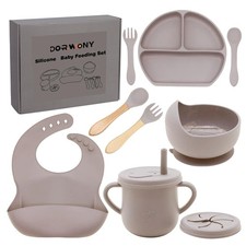 100 Silicone Baby Feeding Set, BPA Free, 9 Pcs: Suction Bowl, Divided Plate,...