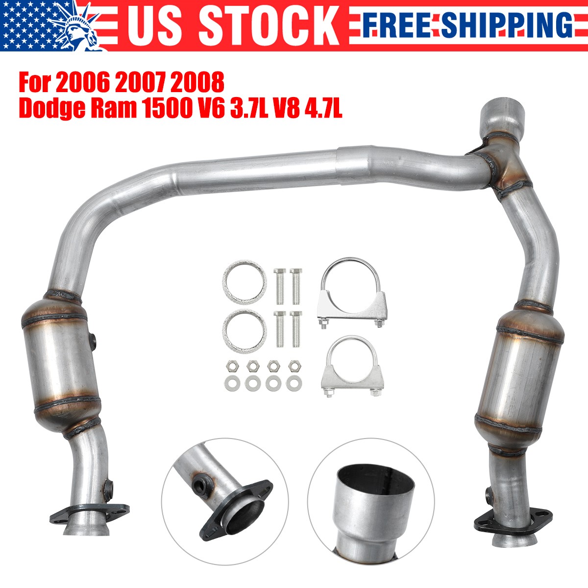 Y Pipe Catalytic Converters For 2006-2008 Dodge RAM 1500 V6 3.7L/V8 4.7L 645233