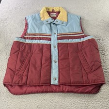Vintage Sigallo Puffer Vest Mens Large Red Blue Snap Button Waterproof Outdoors