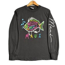 Vintage Maui Neon Tropical Fish Black T-Shirt Single Stitch Long Sleeve USA Made