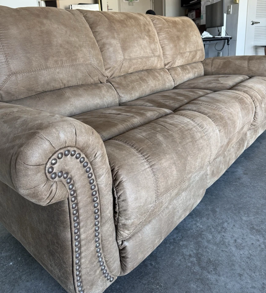 Ashley Furniture Dual Power Recliner, Premium Brown Suade - Image 4 of 4