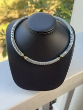 David Yurman 7mm Cable Choker Hinged Necklace Sterling Silver & 14k Yellow Gold